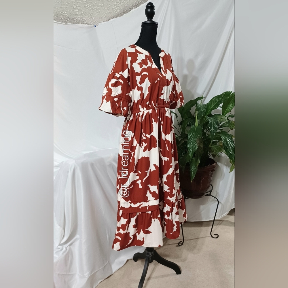 NWT Red Floral Tiered Midi Dress Size Medium By Banana Republic Factory - Picture 6 of 8